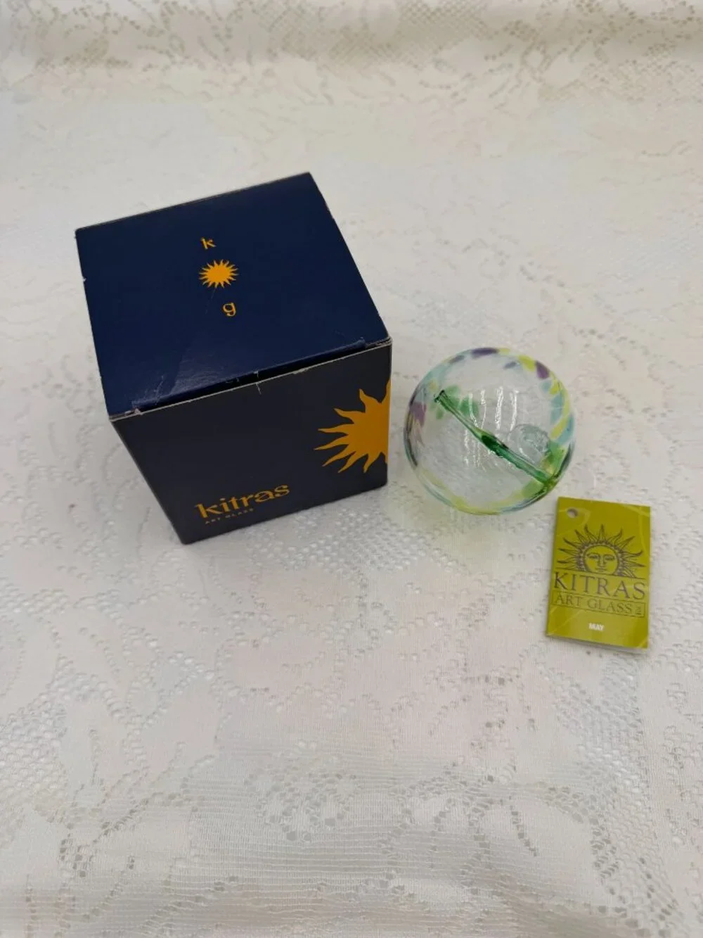 Kitras Art Glass Hand-Blown May Birthstone Ornament Multicolor 2.5-Inch With Box